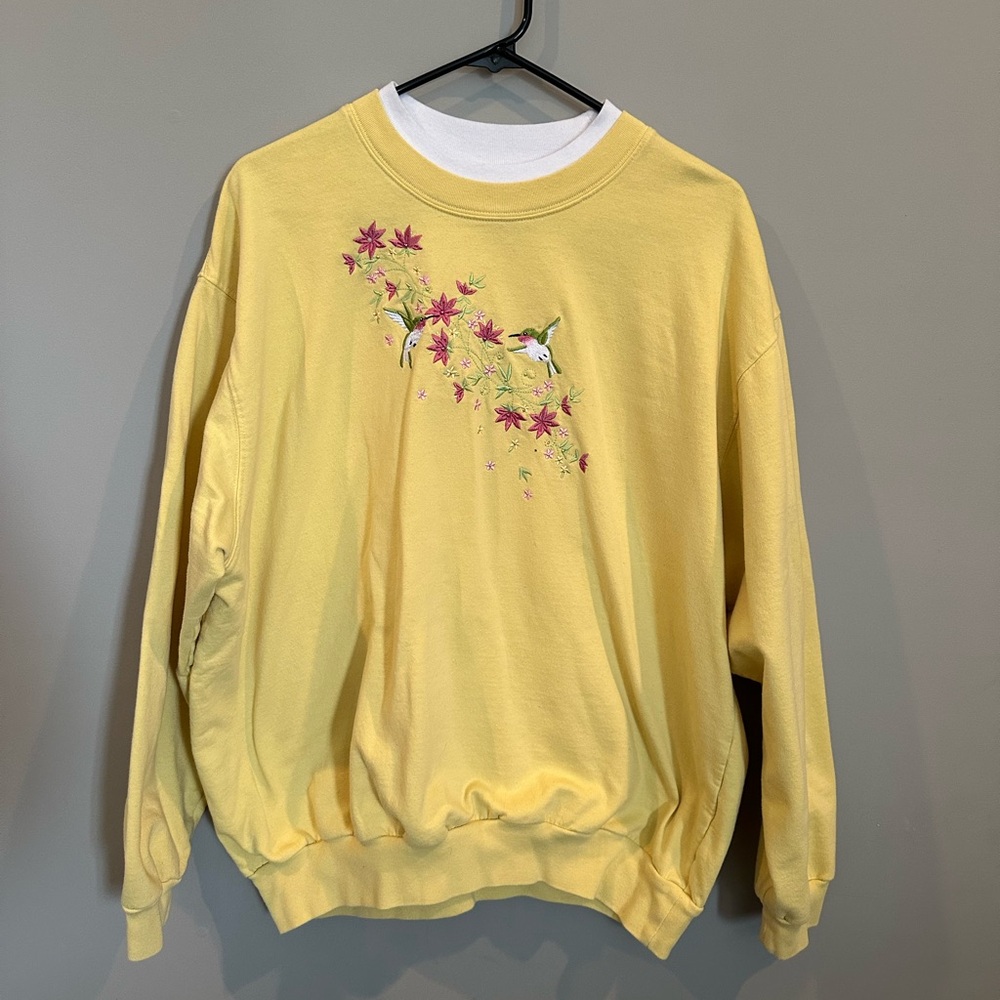 Yellow Floral Embroidered Sweatshirt